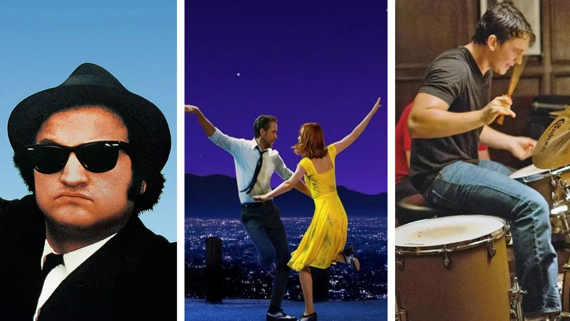 3 films à voir autour de la musique. La La Land, Blues Brothers et Whiplash