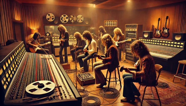 Led Zeppelin en studio pour enregistrer le single Stairway to Heaven